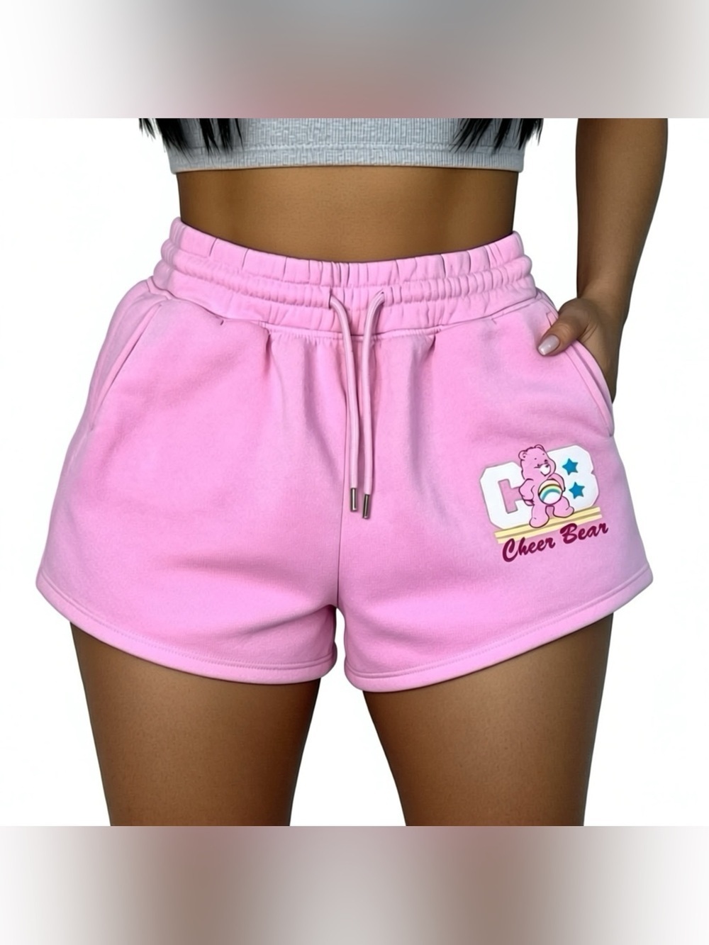 Care Bears Womens Pink Cheer Bear Fleece Shorts Size Medium Drawstrings Pockets